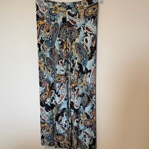 Veronica M Paisley-Print Wide Leg Pants in Black, Blue and Teal